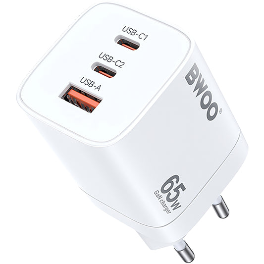 Síťová nabíječka BWOO CDA147, 65W, 4.5A, 1 x USB-A - 2 x USB-C, Bílá