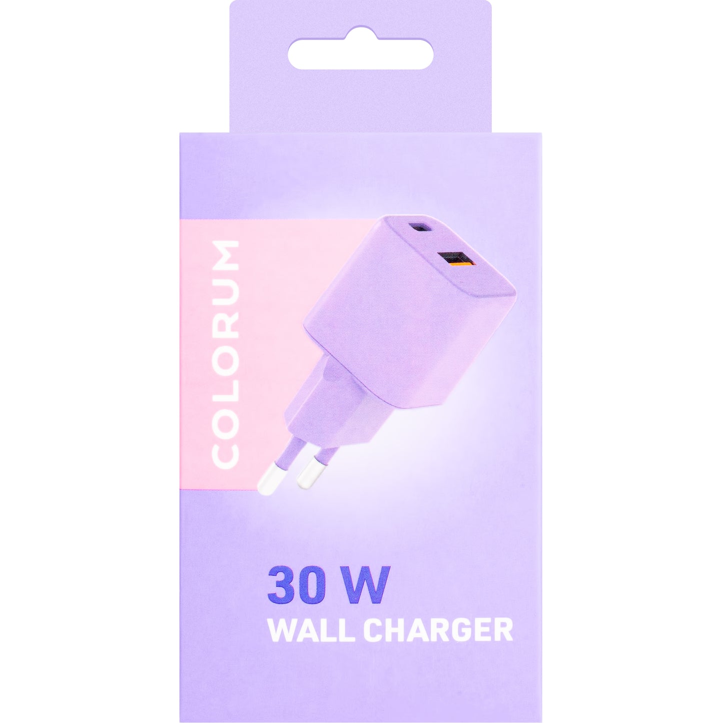 Síťová nabíječka Colourum CLS30-AC-09, 30W, 3A, 1 x USB-A - 1 x USB-C, fialová