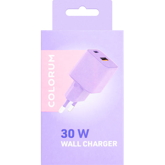 Síťová nabíječka Colourum CLS30-AC-09, 30W, 3A, 1 x USB-A - 1 x USB-C, fialová