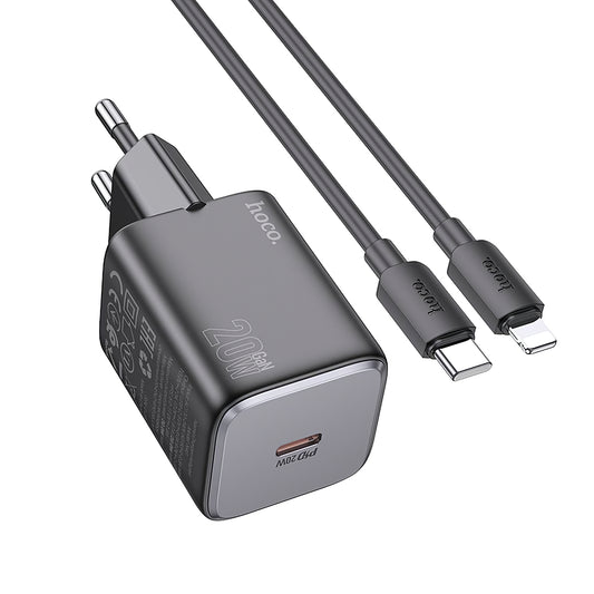 Síťová nabíječka s kabelem Lightning HOCO N40, 20W, 3A, 1 x USB-C, černá