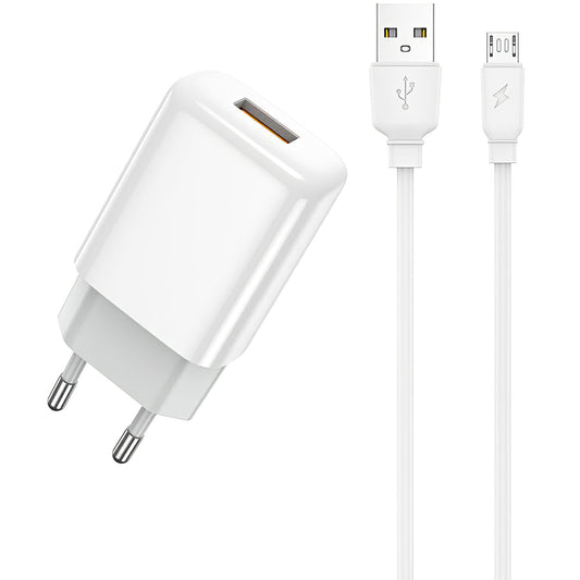 Síťová nabíječka Prestico F7S s kabelem microUSB, 12 W, 2,4 A, 1 x USB-A, bílá