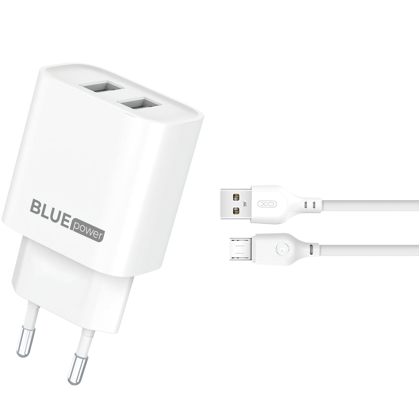Síťová nabíječka Blue Power BPCE02M s kabelem microUSB BPCE02M, 10,5 W, 2,1 A, 2 x USB-A, bílá