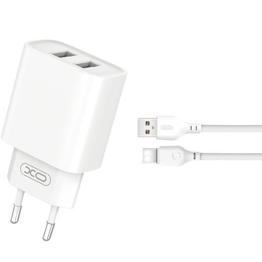 XO Design XO Design BPCE02C Síťová nabíječka s kabelem USB-C, 10,5 W, 2,1 A, 2 x USB-A, bílá