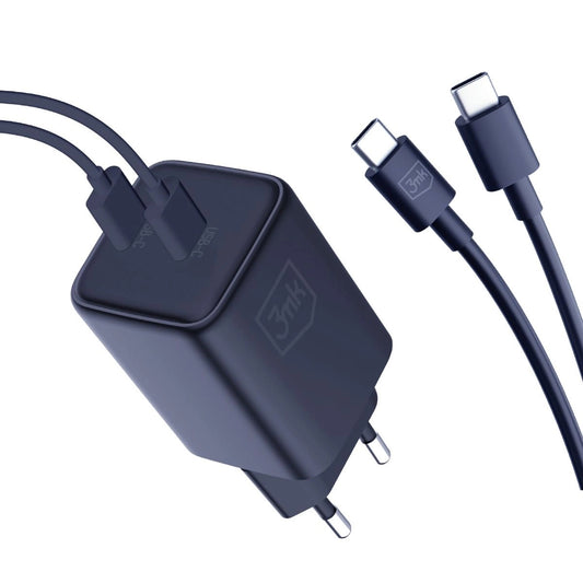 Síťová nabíječka 3MK HyperCharger s kabelem USB-C, 45 W, 3A, 2 x USB-C, černá