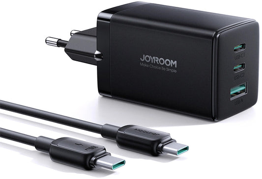 Síťová nabíječka s kabelem USB-C Joyroom TCG01, 65W, 3.25A, 1 x USB-A - 2 x USB-C, černá