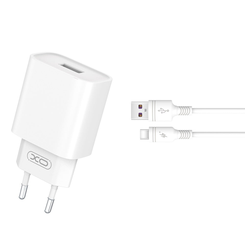 Síťová nabíječka s kabelem USB-C XO Design CE02D, 18W, 3A, 1 x USB-A, Bílá
