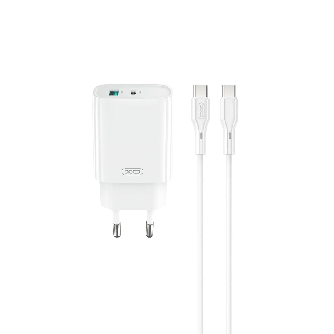Síťová nabíječka s kabelem USB-C XO Design CE29, 20W, 3A, 1 x USB-A - 1 x USB-C, Bílá