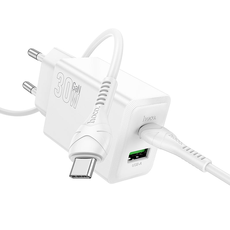 Síťová nabíječka s kabelem USB-C HOCO N71, 30W, 3A, 1 x USB-A - 1 x USB-C, Bílá