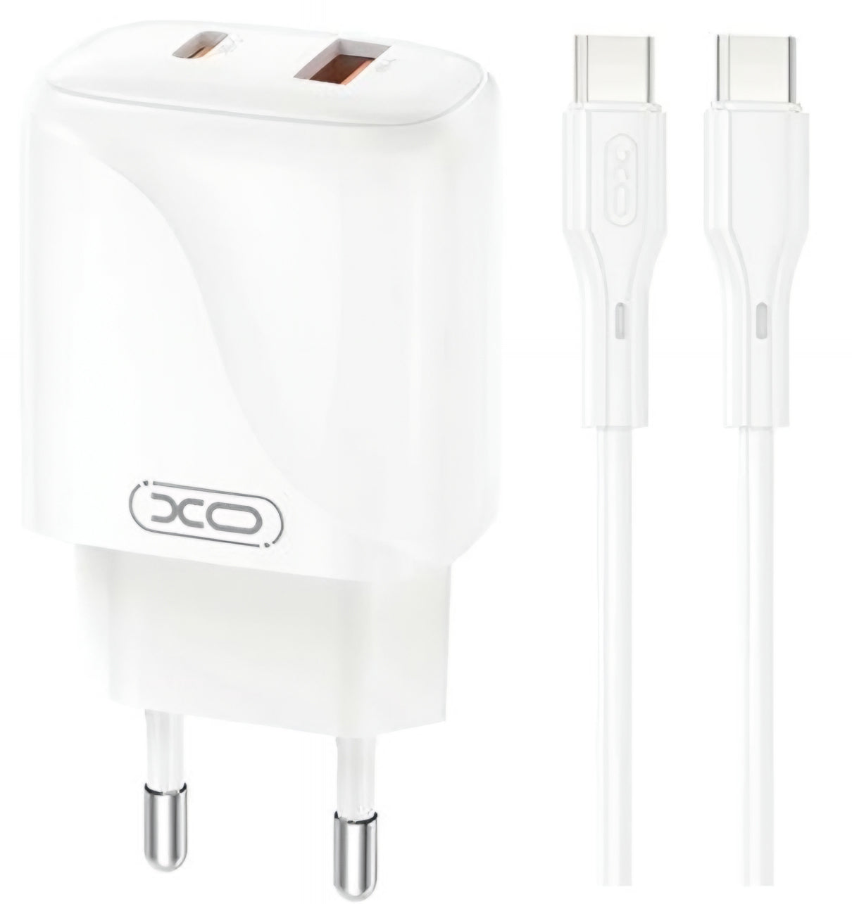 Síťová nabíječka s kabelem USB-C XO Design L158, 20W, 3A, 1 x USB-A - 1 x USB-C, Bílá