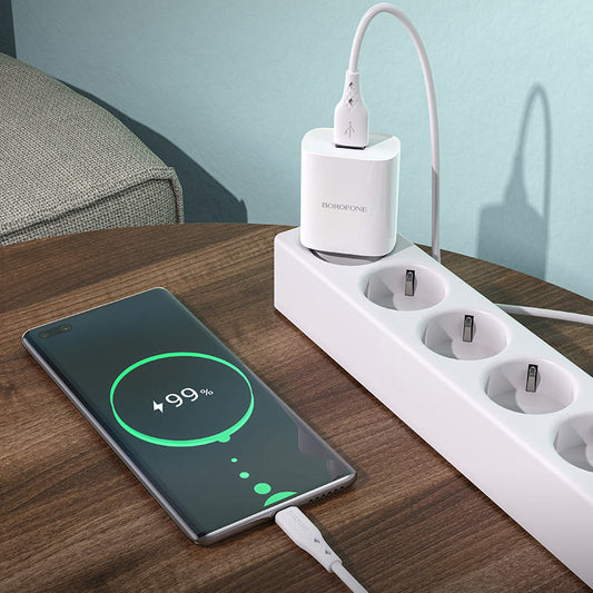 Síťová nabíječka s kabelem USB-C Borofone BN1, 10 W, 2,1 A, 1 x USB-A, bílá