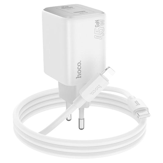 Síťová nabíječka s kabelem Lightning HOCO N42, 45W, 3A, 2 x USB-C, bílá