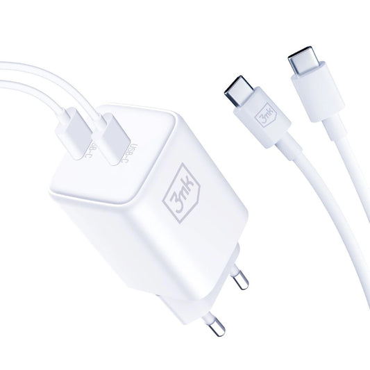 Síťová nabíječka 3MK HyperCharger s kabelem USB-C, 45 W, 3A, 2 x USB-C, bílá