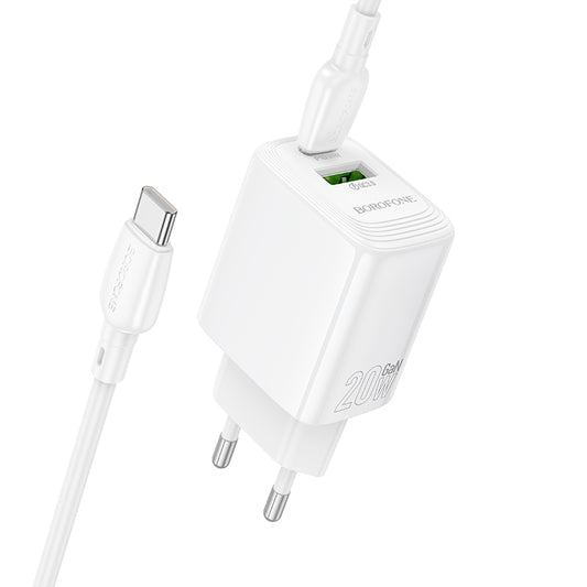 Síťová nabíječka s kabelem USB-C Borofone BN27 Fuente, 20W, 3A, 1 x USB-A - 1 x USB-C, bílá