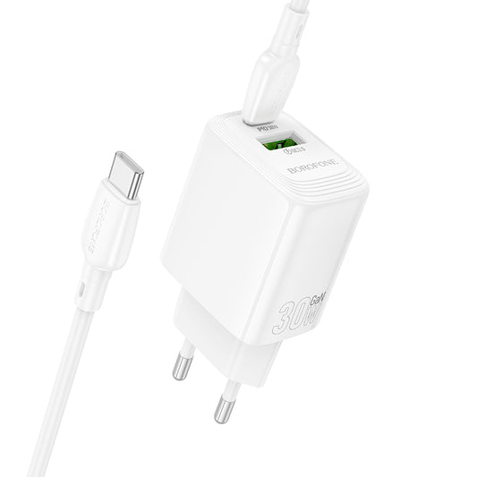 Síťová nabíječka s kabelem USB-C Borofone BN29 Fuente, 30W, 3A, 1 x USB-A - 1 x USB-C, bílá