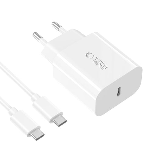 Síťová nabíječka s kabelem USB-C Tech-Protect NC20W, 20W, 3A, 1 x USB-C, Bílá