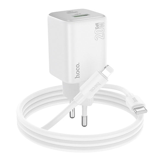 Síťová nabíječka s kabelem Lightning HOCO N41, 20W, 3A, 1 x USB-A - 1 x USB-C, Bílá