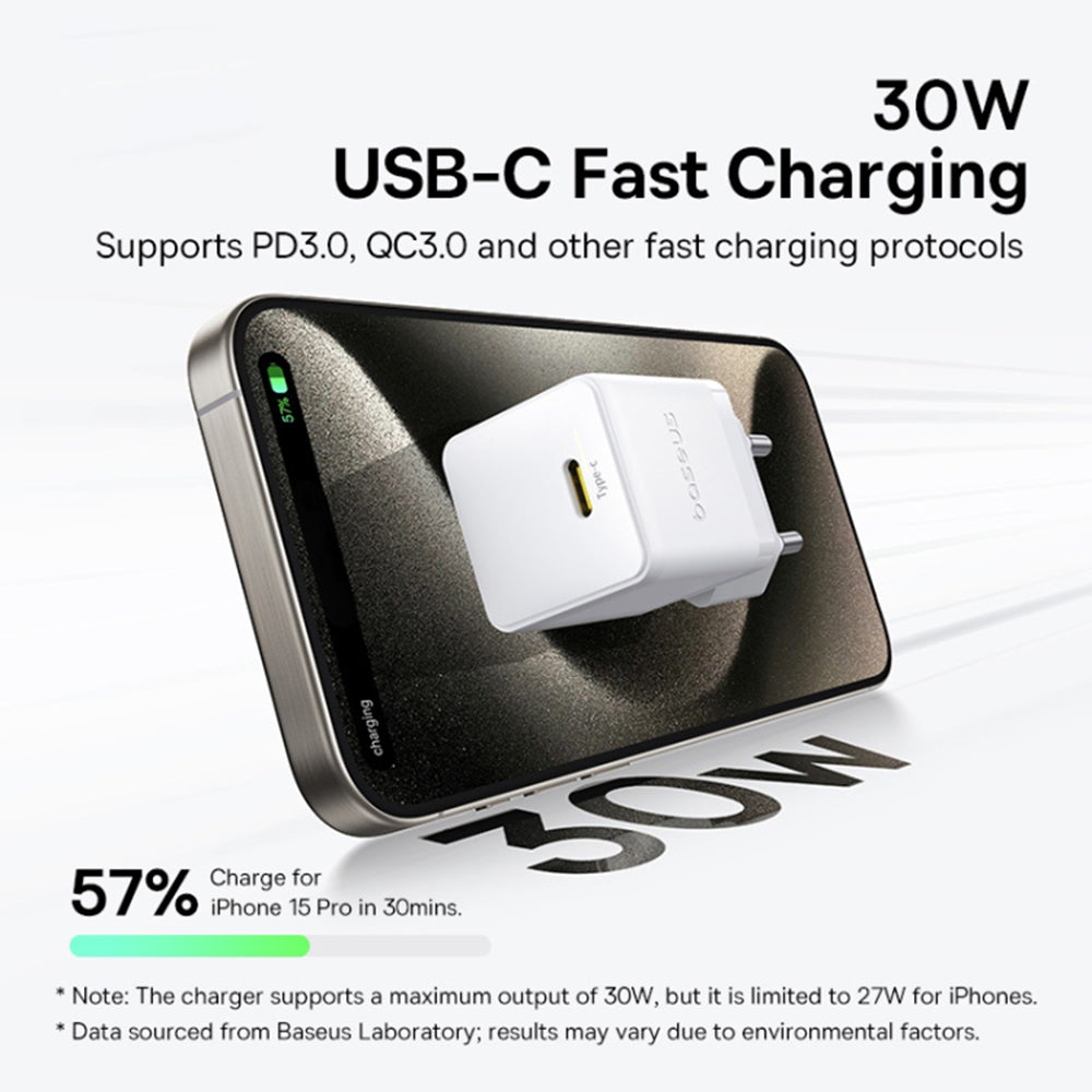 Síťová nabíječka s kabelem USB-C Baseus Palm, 30W, 3A, 1 x USB-C, Bílá P10111605213-01