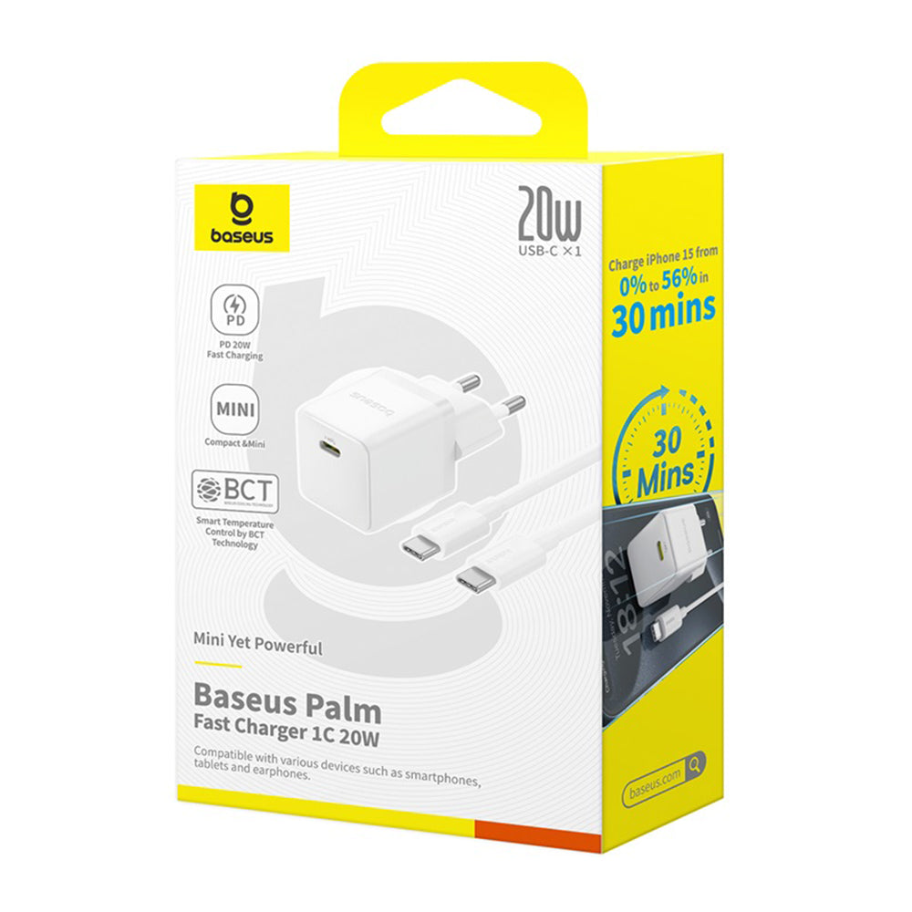 Síťová nabíječka s kabelem USB-C Baseus Palm, 20W, 3A, 1 x USB-C, Bílá P10111602213-01