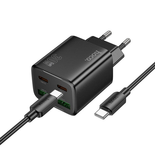 Síťová nabíječka s kabelem USB-C HOCO N56, 30W, 3A, 2 x USB-A - 2 x USB-C, černá