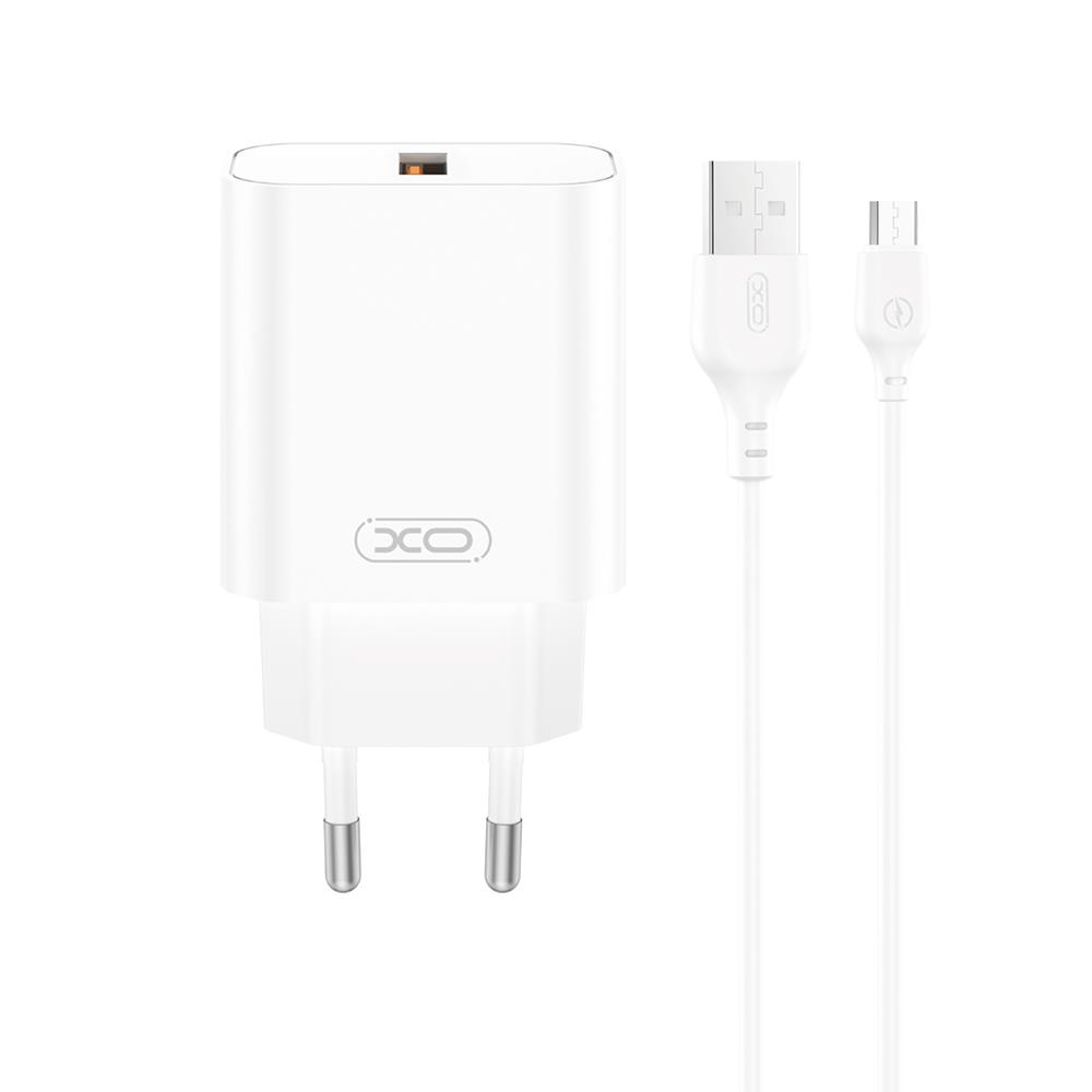 Síťová nabíječka s kabelem USB-C XO Design CE33, 18W, 3A, 1 x USB-A, Bílá