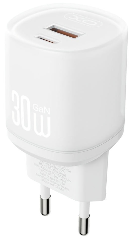 Síťová nabíječka s kabelem USB-C XO Design L151, 30W, 3A, 1 x USB-A - 1 x USB-C, Bílá