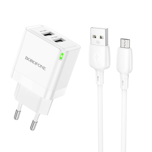 Síťová nabíječka s kabelem microUSB Borofone BN15 Strong, 10,5 W, 2,1 A, 2 x USB-A, bílá