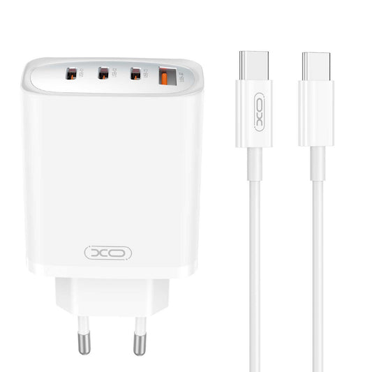 Síťová nabíječka s kabelem USB-C XO Design CE23, 65W, 3,25A, 1 x USB-A - 3 x USB-C, bílá