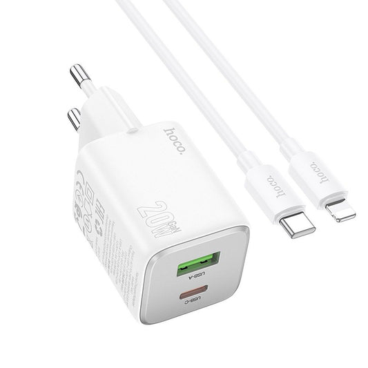 Síťová nabíječka s kabelem Lightning HOCO N41, 20W, 3A, 1 x USB-A - 1 x USB-C, Bílá
