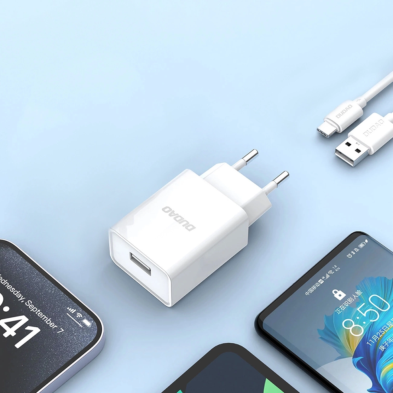 Síťová nabíječka s kabelem USB-C Dudao A4EU, 10W, 2.1A, 1 x USB-A, Bílá