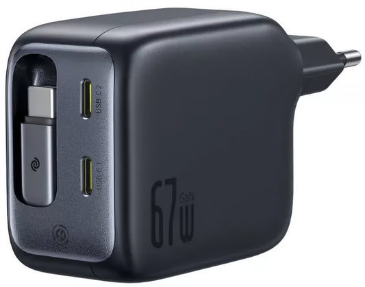Síťová nabíječka s kabelem USB-C Baseus EnerCore CJ11, 67W, 3.35A, 2 x USB-C, Černá E0121E00
