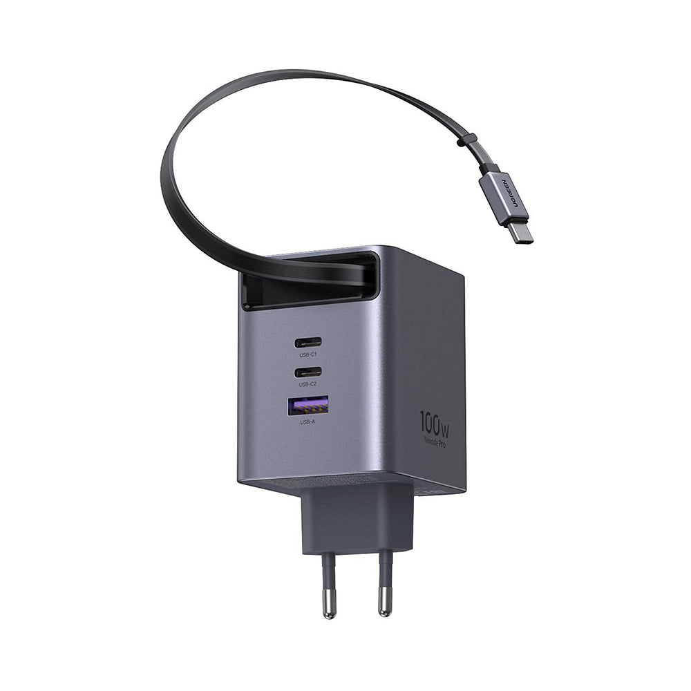 Síťová nabíječka s kabelem USB-C UGREEN X616 (65828), 100W, 5A, 1 x USB-A - 3 x USB-C, šedá