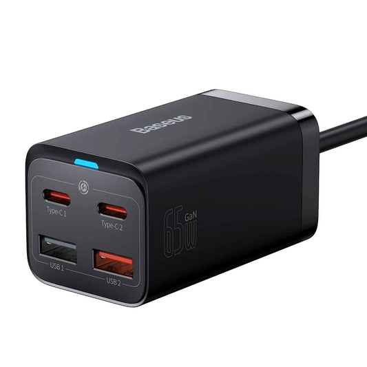 Síťová nabíječka Baseus GaN3 Pro USB-C s kabelem, 65W, 3A, 2 x USB-A - 2 x USB-C, černá CCGP04010101