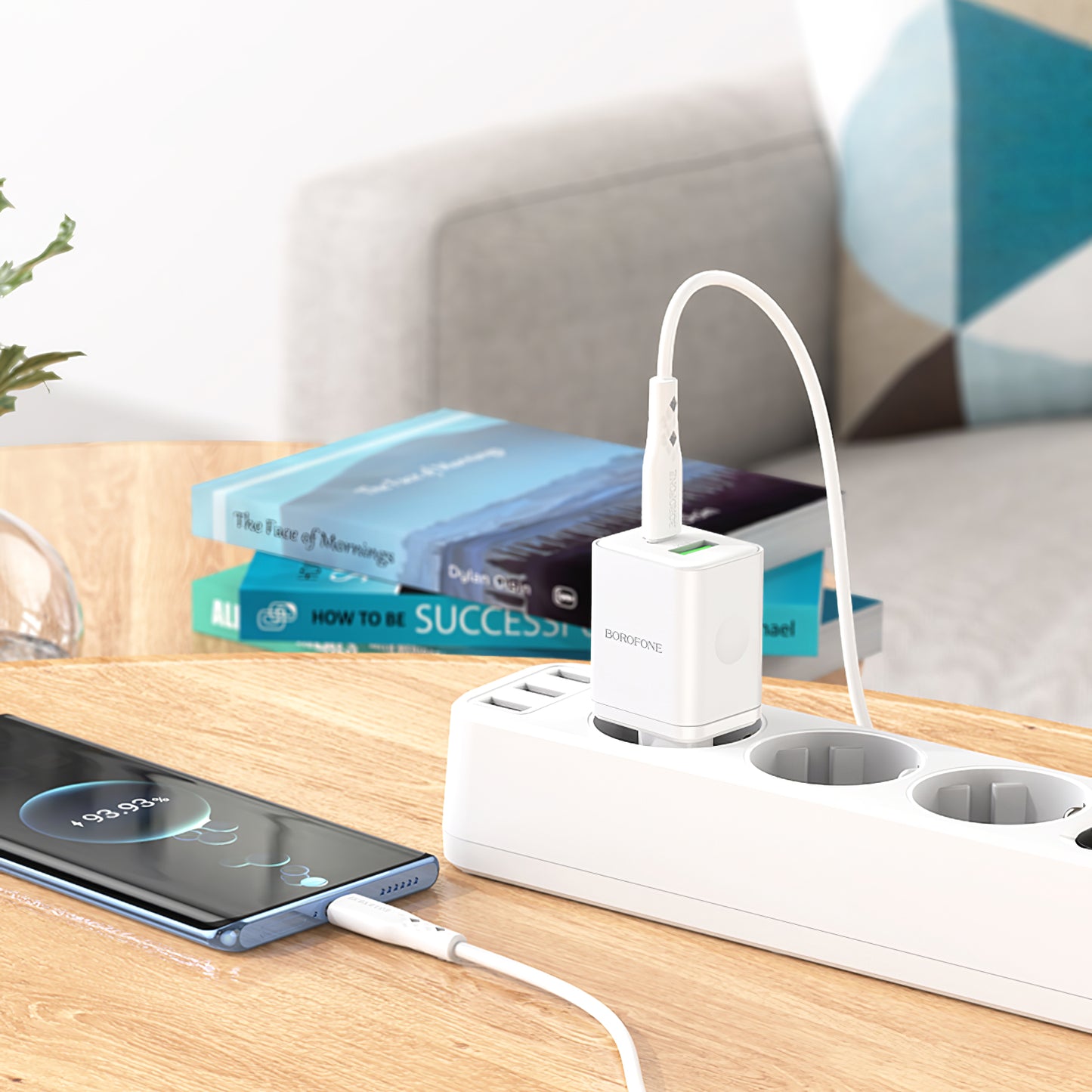 Síťová nabíječka s kabelem USB-C Borofone BN7, 20W, 3A, 1 x USB-A - 1 x USB-C, bílá