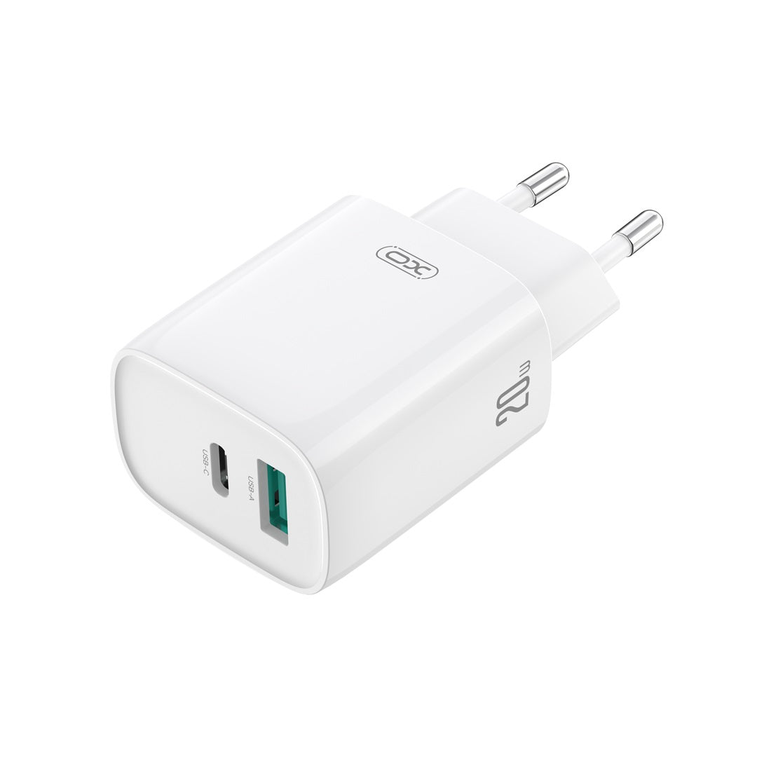 Síťová nabíječka s kabelem USB-C XO Design CE29, 20W, 3A, 1 x USB-A - 1 x USB-C, Bílá