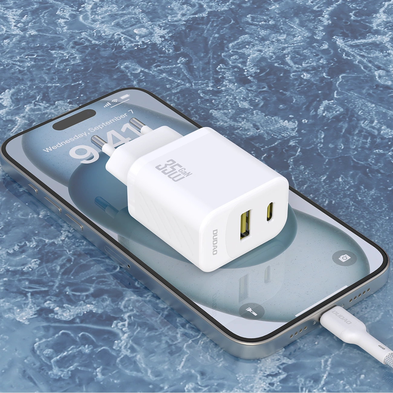 Síťová nabíječka s kabelem USB-C Dudao A27Max, 35W, 1 x USB-A - 1 x USB-C, bílá