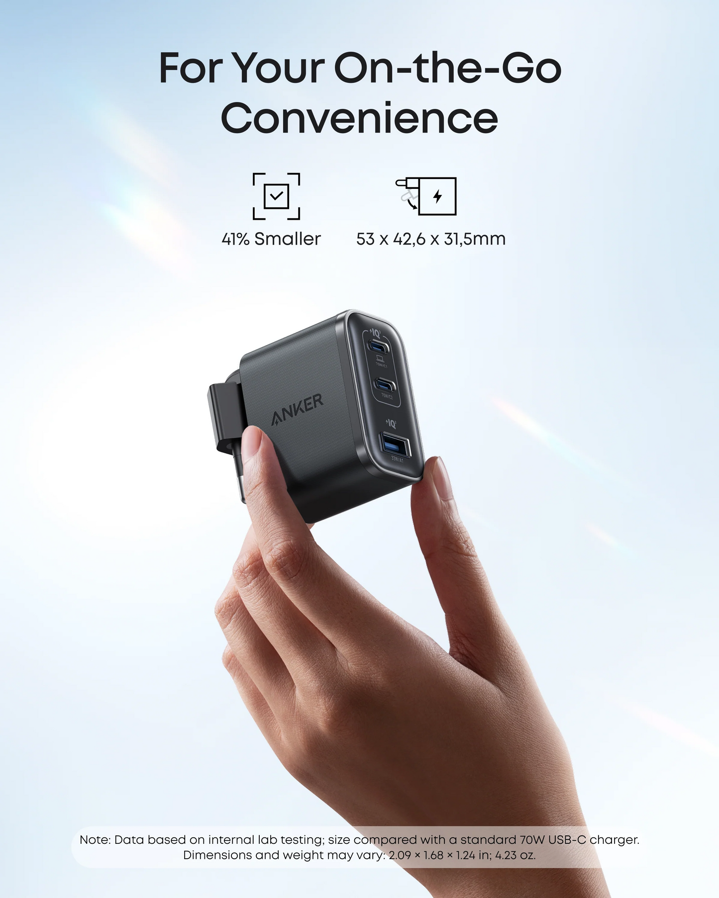 Síťová nabíječka s kabelem USB-C Anker Nano, 70W, 3.5A, 1 x USB-A - 2 x USB-C, šedá B121A311