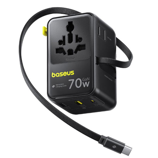 Síťová nabíječka s kabelem USB-C Baseus Travel EnerCore CG11, 70W, 2 x zásuvka - 1 x USB-C - 2 x USB-A, černá E0307E00