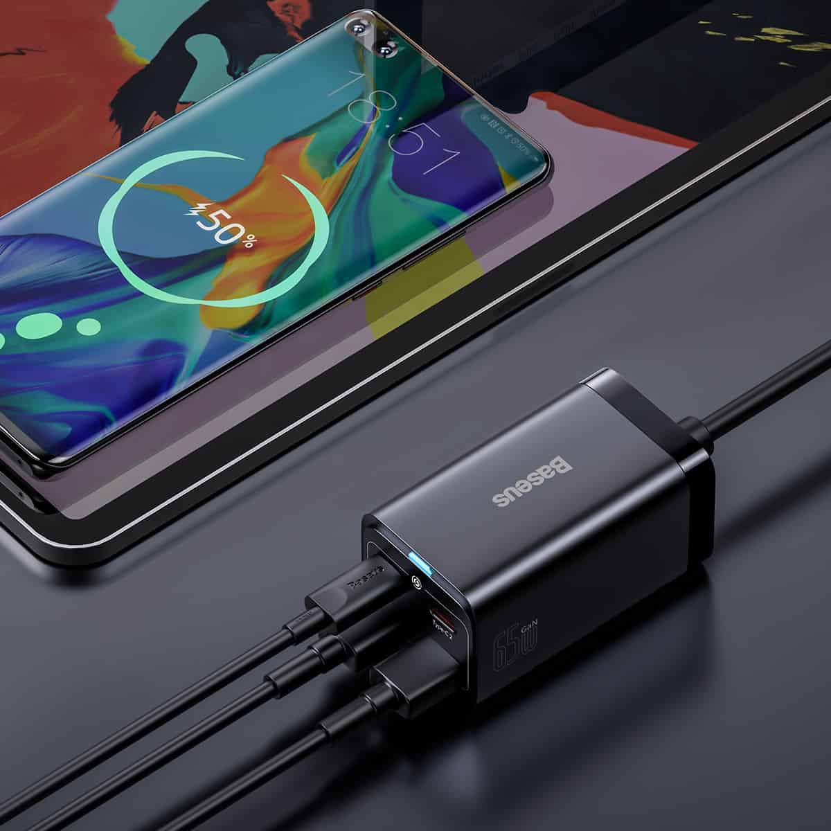 Nabíječka Baseus GaN3 Pro, 65W, 3A, 2 x USB-A - 2 x USB-C, Černá CCGP040101