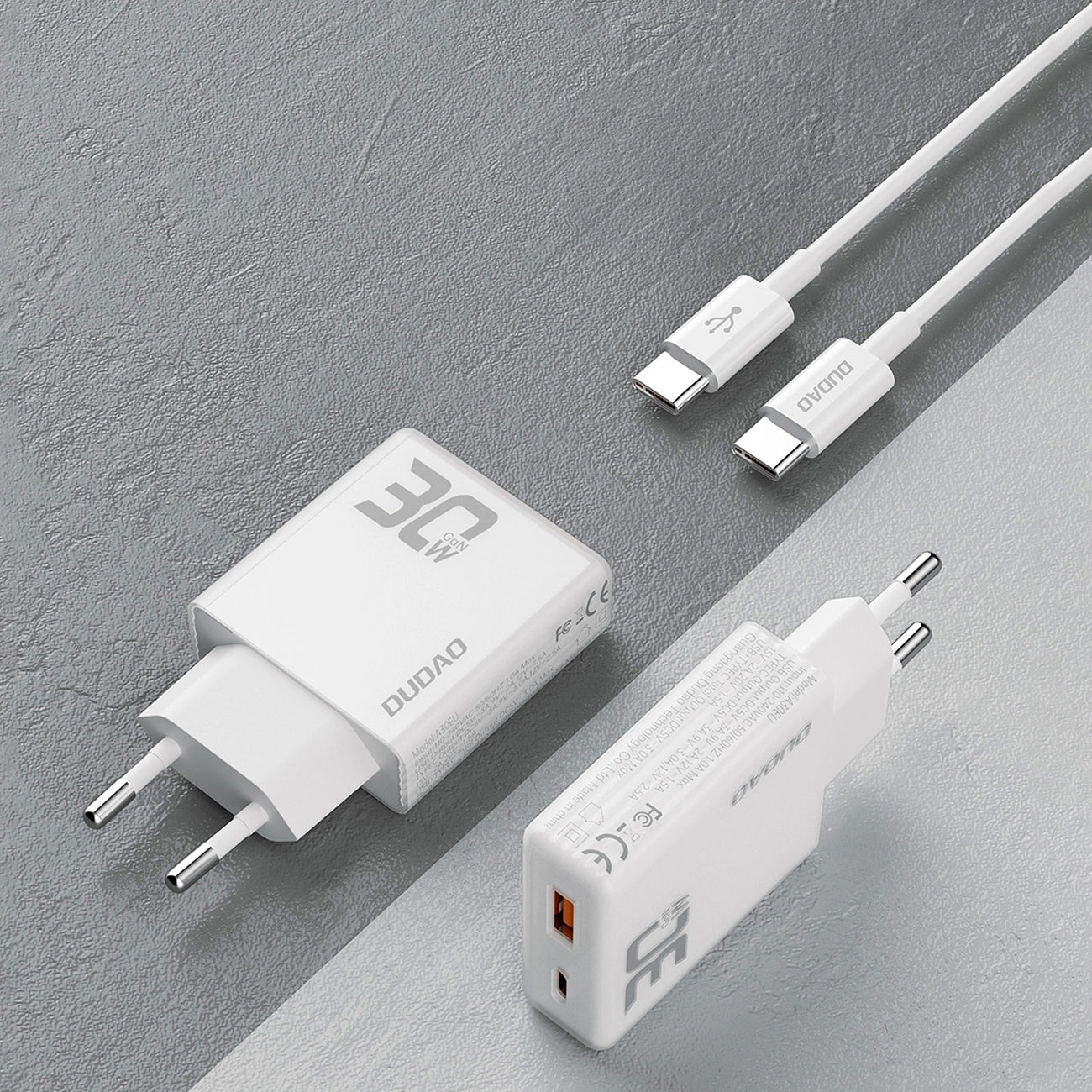 Dudao A30EUT Síťová nabíječka s kabelem USB-C, 30W, 3A, 1 x USB-A - 1 x USB-C, bílá