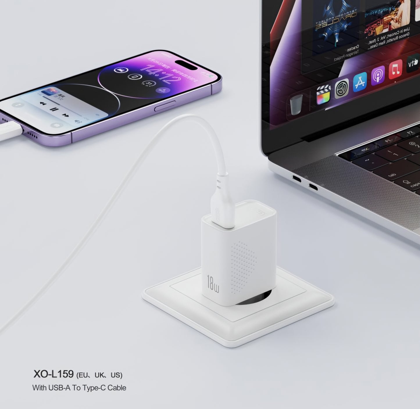 Síťová nabíječka s kabelem microUSB XO Design L159, 18W, 3A, 1 x USB-A, Bílá