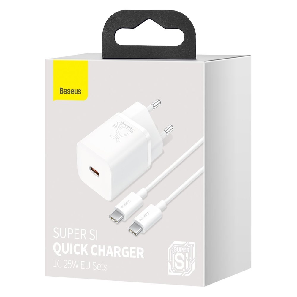 Síťová nabíječka s kabelem USB-C Baseus Super Si, 25W, 3A, 1 x USB-C, bílá TZCCSUP-L02