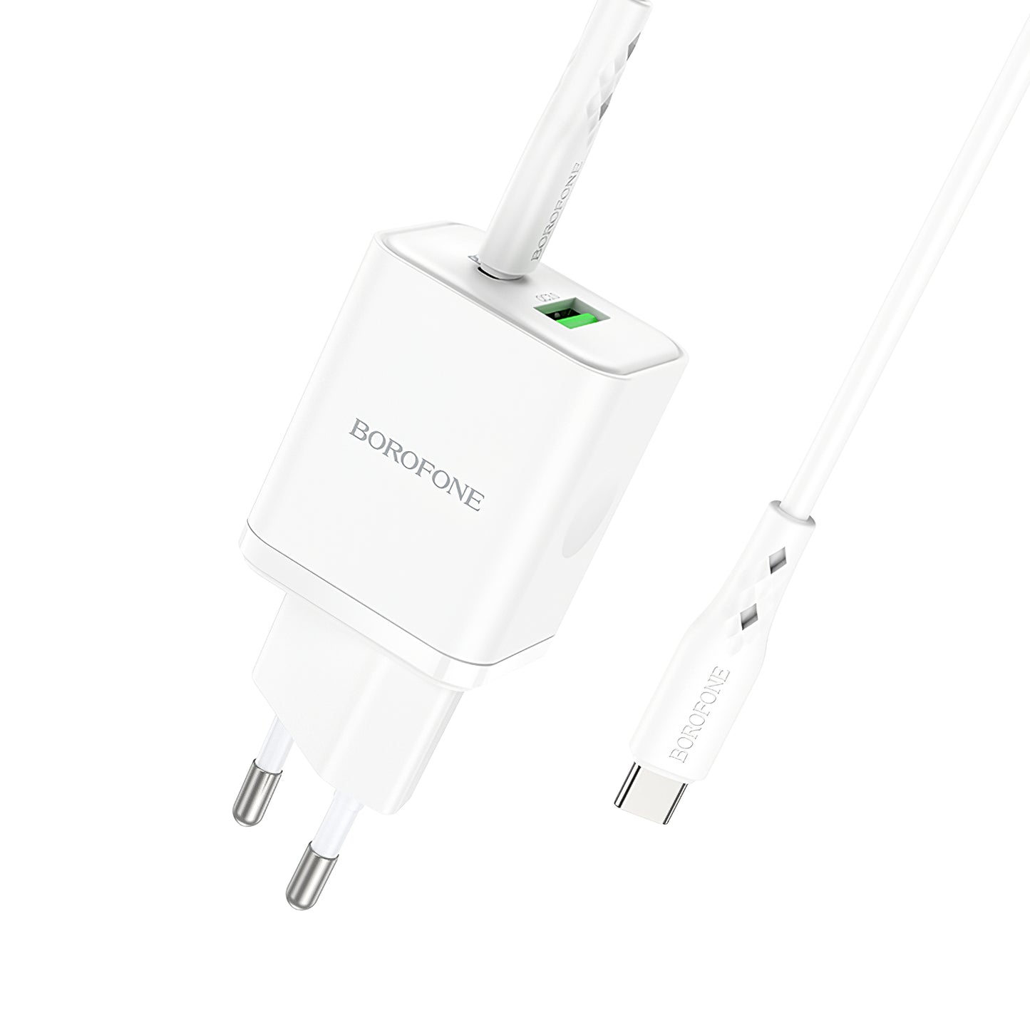 Síťová nabíječka s kabelem USB-C Borofone BN7, 20W, 3A, 1 x USB-A - 1 x USB-C, bílá
