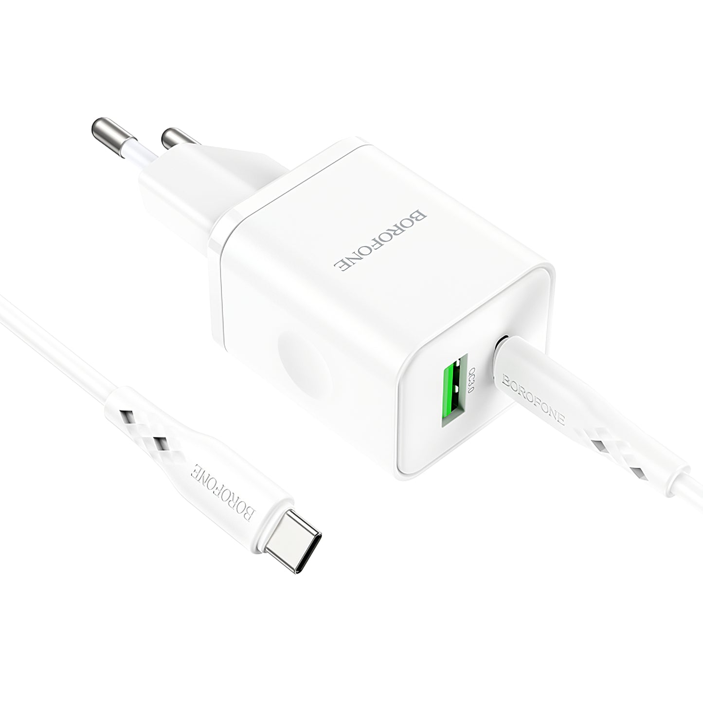 Síťová nabíječka s kabelem USB-C Borofone BN7, 20W, 3A, 1 x USB-A - 1 x USB-C, bílá