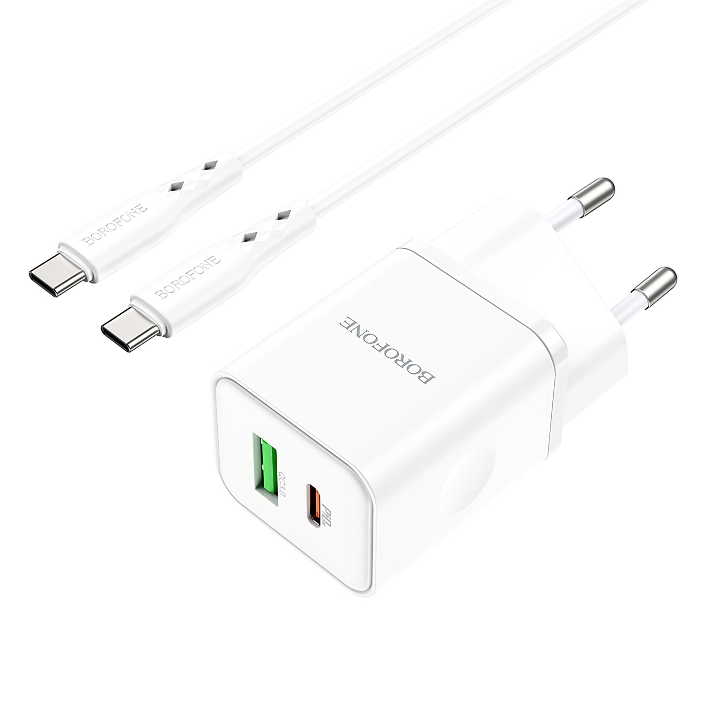 Síťová nabíječka s kabelem USB-C Borofone BN7, 20W, 3A, 1 x USB-A - 1 x USB-C, bílá