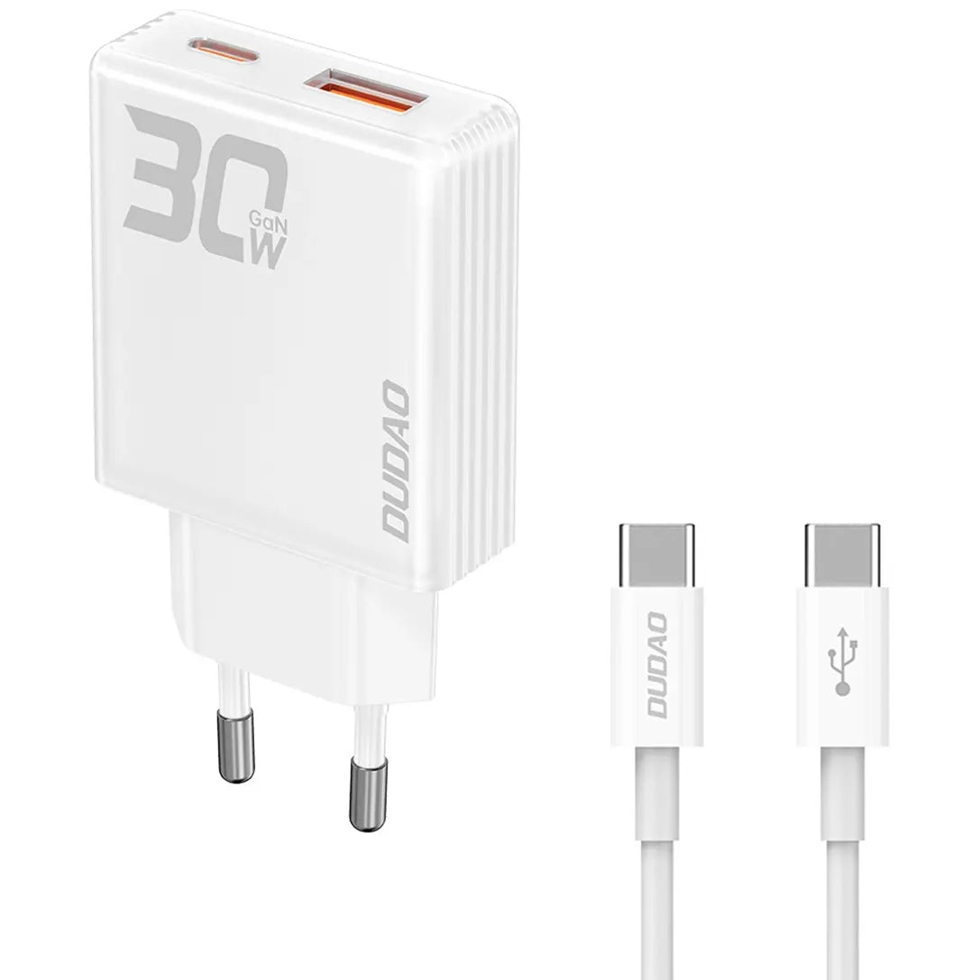 Dudao A30EUT Síťová nabíječka s kabelem USB-C, 30W, 3A, 1 x USB-A - 1 x USB-C, bílá