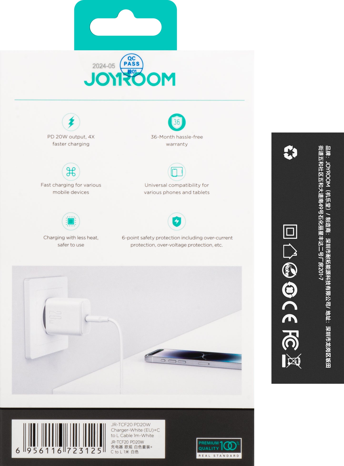 Síťová nabíječka s kabelem Lightning Joyroom JR-TCF20, 20W, 3A, 1 x USB-C, Bílá