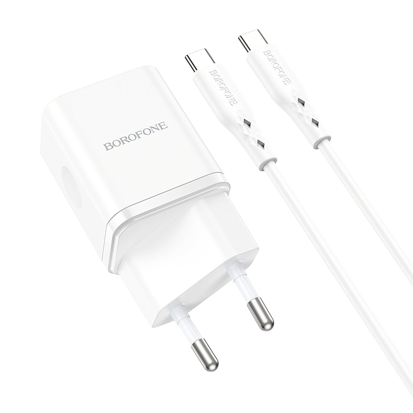 Síťová nabíječka s kabelem USB-C Borofone BN7, 20W, 3A, 1 x USB-A - 1 x USB-C, bílá