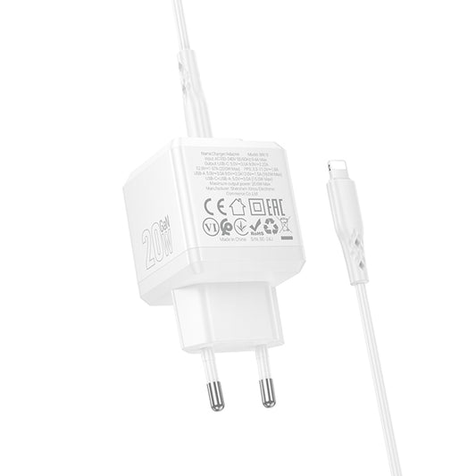 Síťová nabíječka s kabelem Lightning Borofone BN19 Intenso, 20W, 3A, 1 x USB-A - 1 x USB-C, bílá