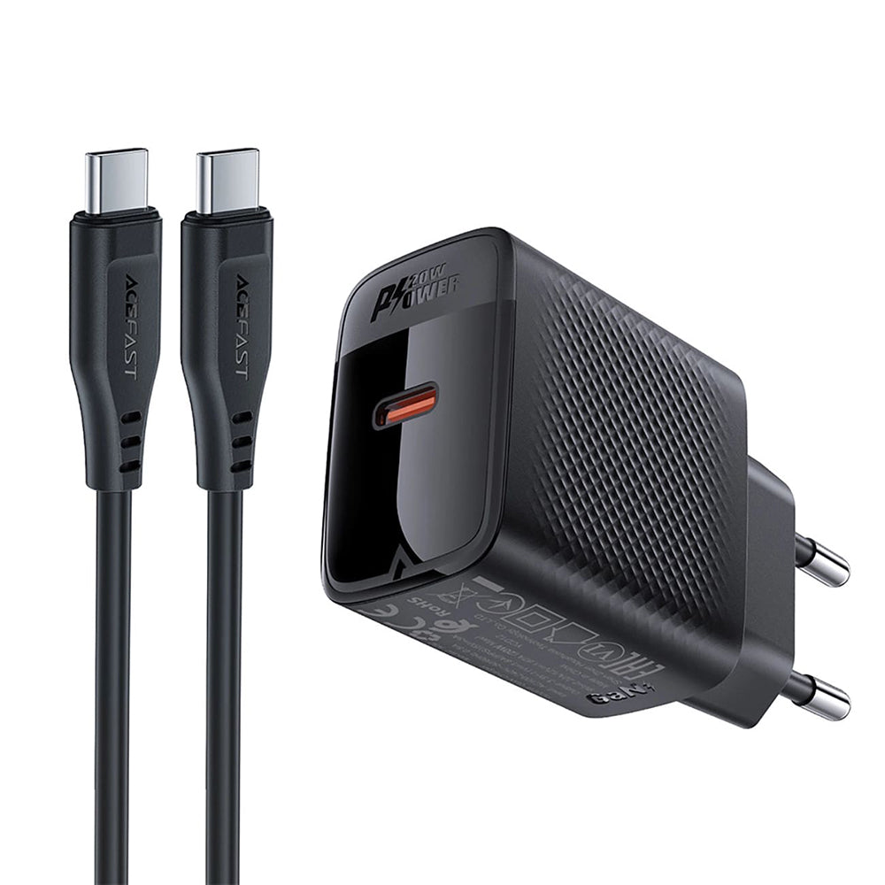Síťová nabíječka s kabelem USB-C Acefast A82, 20W, 3A, 1 x USB-C, černá