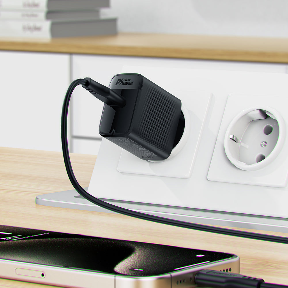 Síťová nabíječka s kabelem USB-C Acefast A82, 20W, 3A, 1 x USB-C, černá